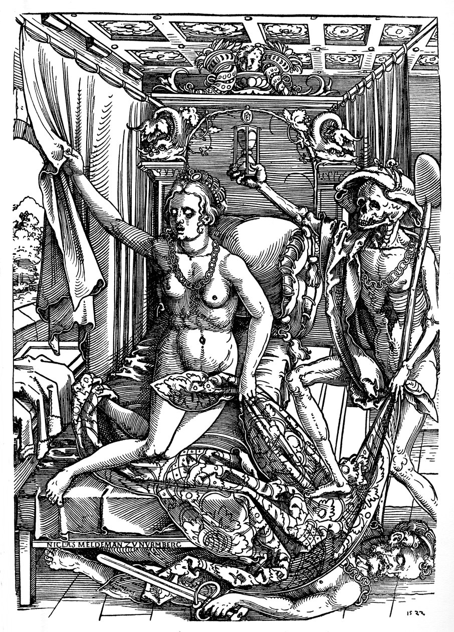 La muerte y la cortesana firmada por el grabador en madera de Sebald Beham