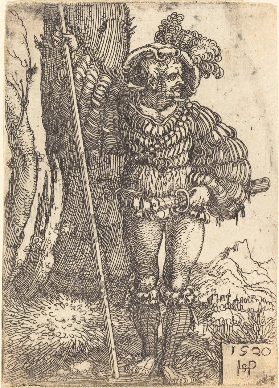Soldado de infantería junto a un árbol de Sebald Beham