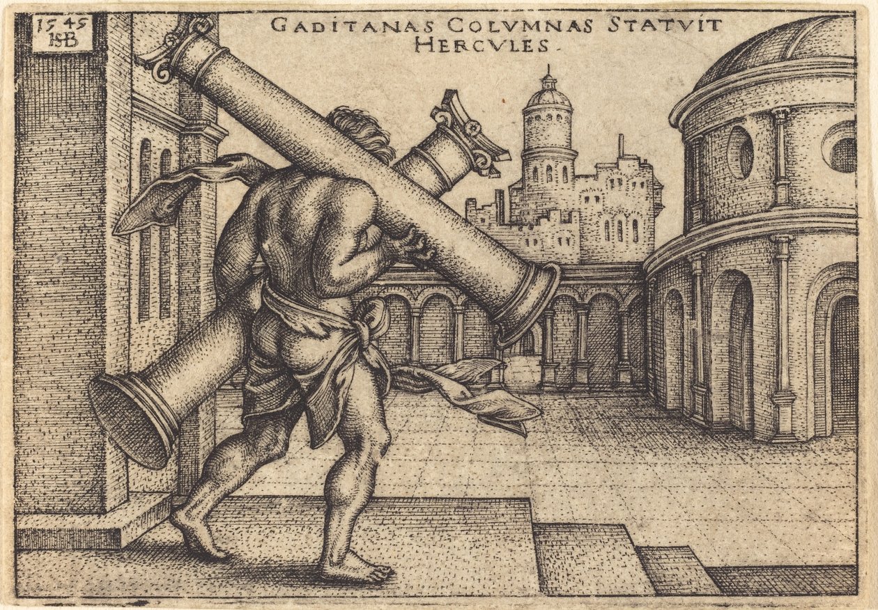 Hércules llevando las columnas de Gaza de Sebald Beham