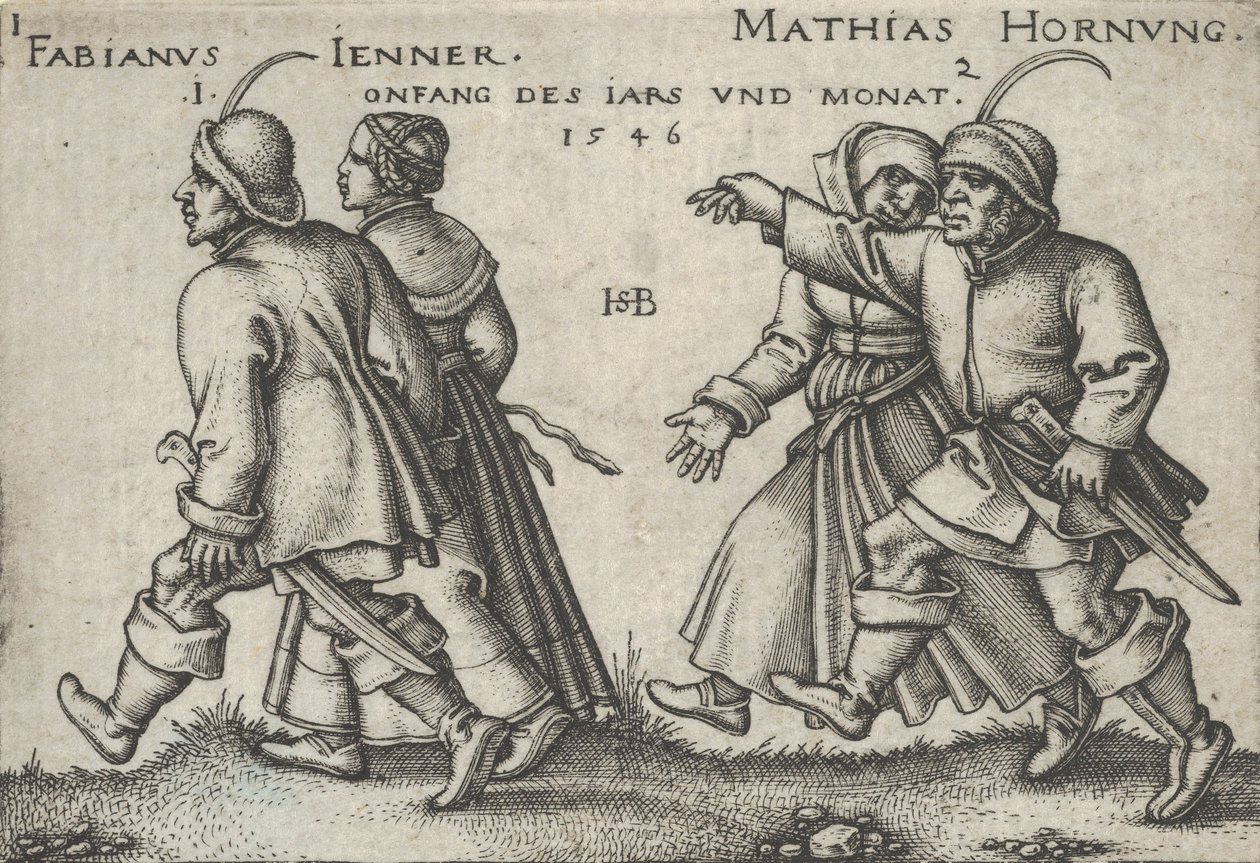 Enero y febrero, de La fiesta de los campesinos o los doce meses, 1546 de Sebald Beham