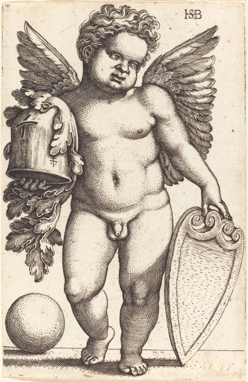 Genio masculino sosteniendo un escudo de armas de Sebald Beham