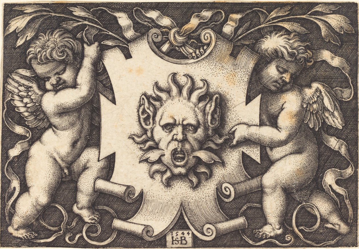 Máscara sostenida por dos genios de Sebald Beham