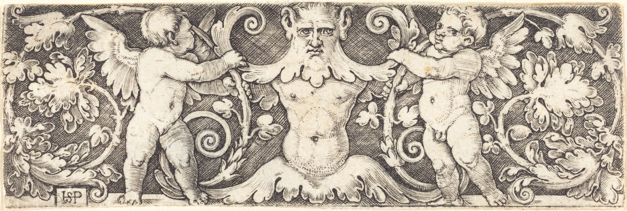 Ornamento con figura masculina entre dos genios de Sebald Beham
