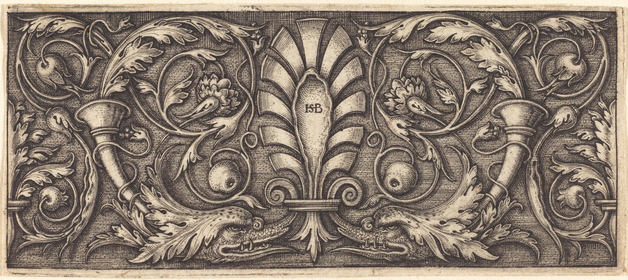 Ornamento con dos delfines grotescos de Sebald Beham