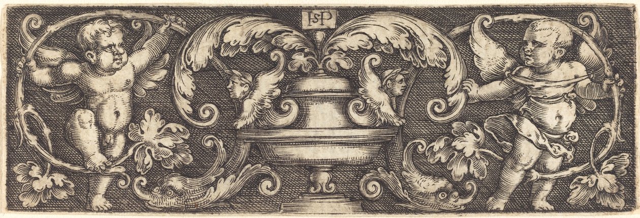 Ornamento con un jarrón entre dos genios de Sebald Beham