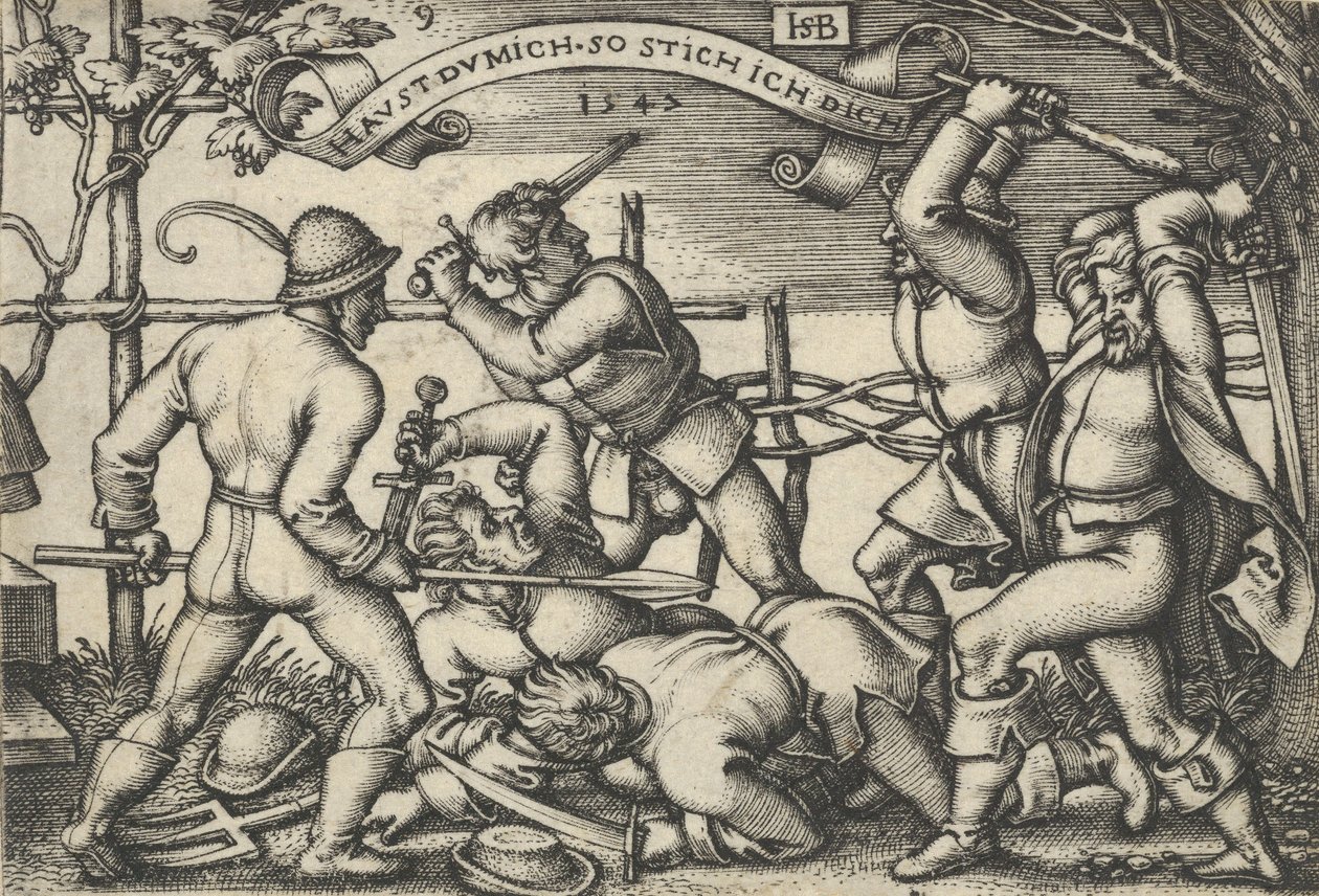 Pelea de campesinos, de La fiesta de los campesinos o los doce meses, 1547 de Sebald Beham