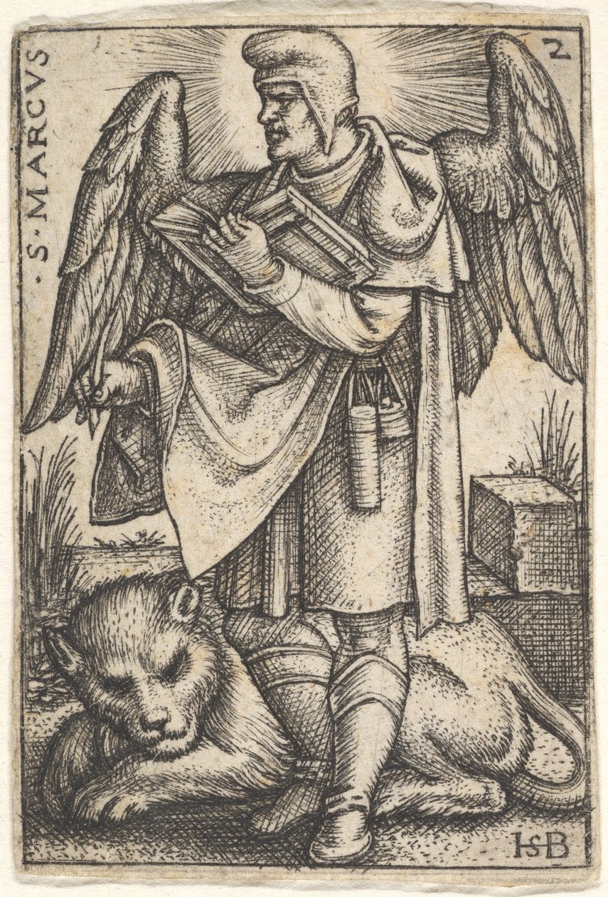 Placa 2: San Marcos, su cabeza girada en perfil hacia la izquierda, con un libro abierto en su mano derecha, 1541 de Sebald Beham
