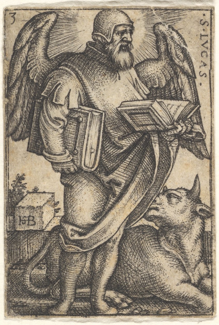 Placa 3: San Lucas con la cabeza girada en perfil hacia la derecha, un libro en cada mano, 1541 de Sebald Beham