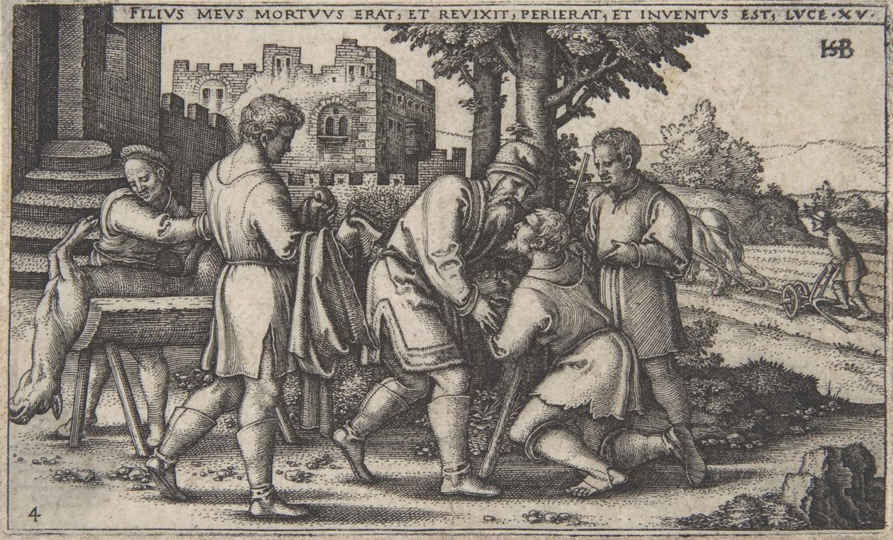 El regreso del hijo pródigo, de La historia del hijo pródigo, ca. 1540 de Sebald Beham