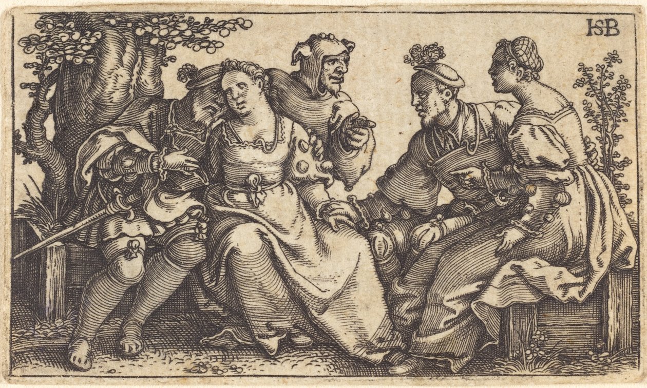Dos Parejas Enamoradas con Payaso de Sebald Beham
