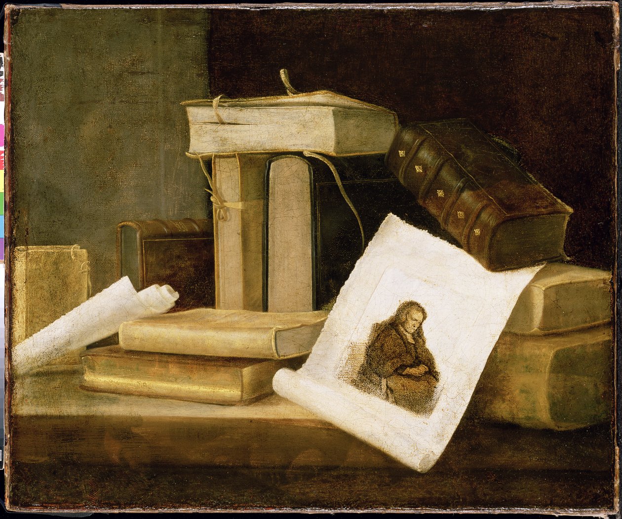 Naturaleza Muerta de Libros y un Grabado de Rembrandt de Sebastian Stoskopff