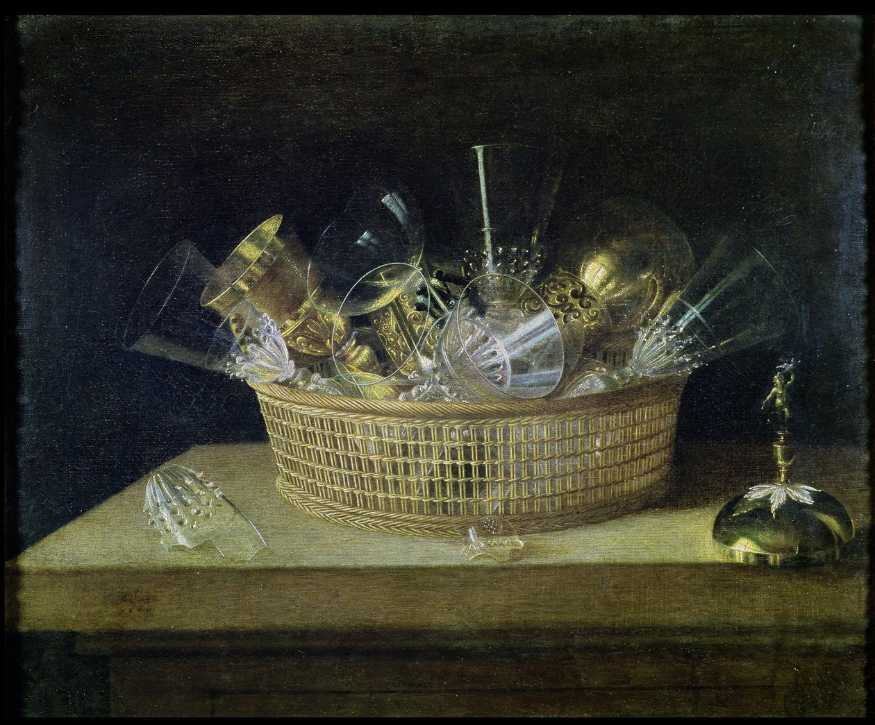 Naturaleza muerta con una cesta de vasos, 1644 de Sebastian Stoskopff