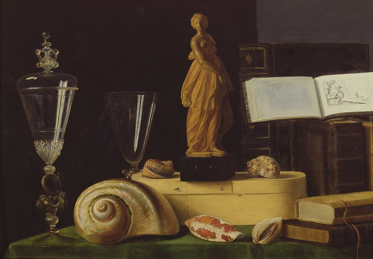 Naturaleza muerta con una estatuilla y conchas, c.1630 de Sebastian Stoskopff