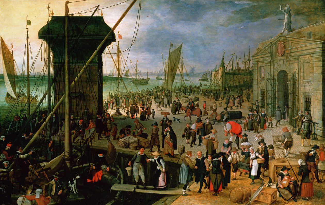 Vista del puerto de Amberes con el Kraanenhoofd y la Puerta Werf, 1608 de Sebastian Vrancx