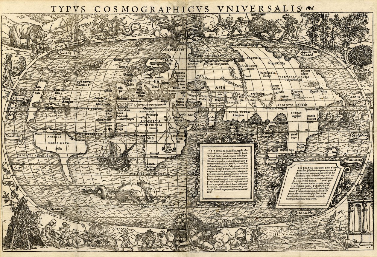 Typus Cosmographicus Universalis (Mapamundi), c.1532 (xilografía) de Sebastian & Holbein Hans the Younger Münster