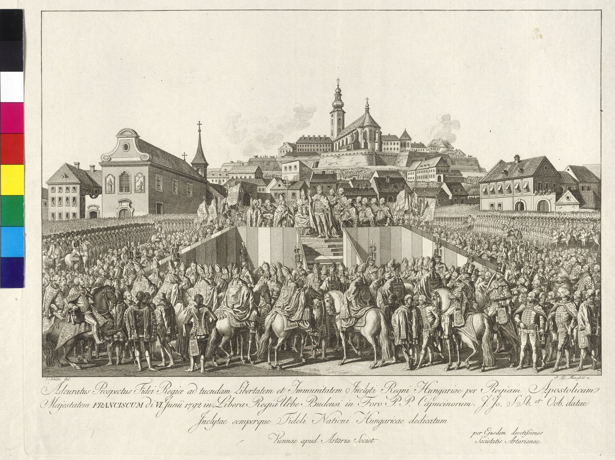 Coronación del emperador Francisco II al rey de Hungría en Budapest el 6 de junio de 1792 (grabado en cobre) de Sebastian Mansfeld
