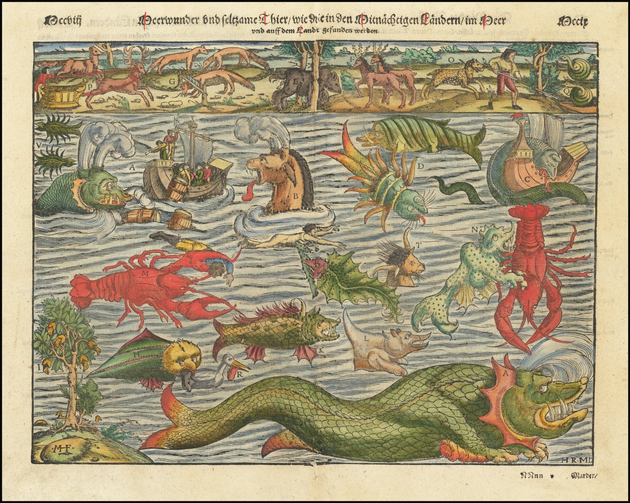 Carta de monstruos terrestres y marinos de Sebastian Munster, ca.1570 de Sebastian Munster