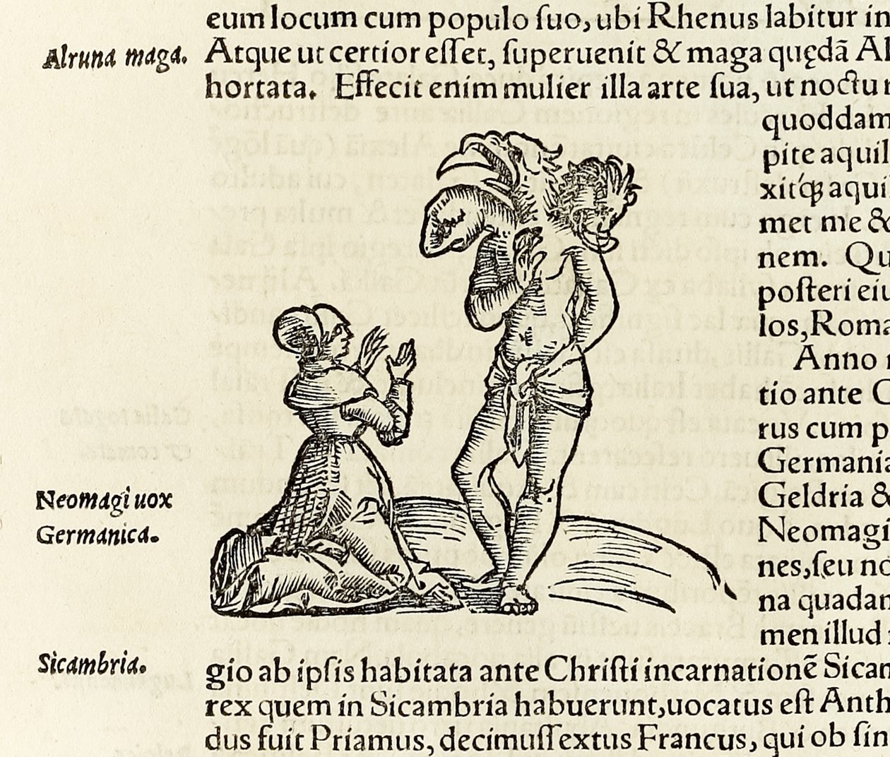 Una bruja invoca a un demonio de tres cabezas, de la edición de 1550 de 