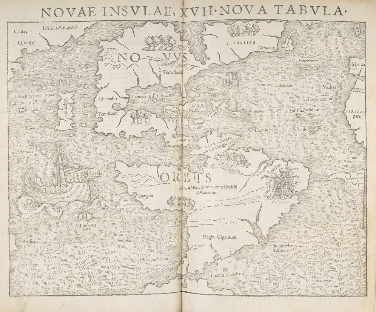 Mapa de América del Norte, Islas Nuevas, 17 nuevo mapa, Sebastian Munster de Sebastian Munster