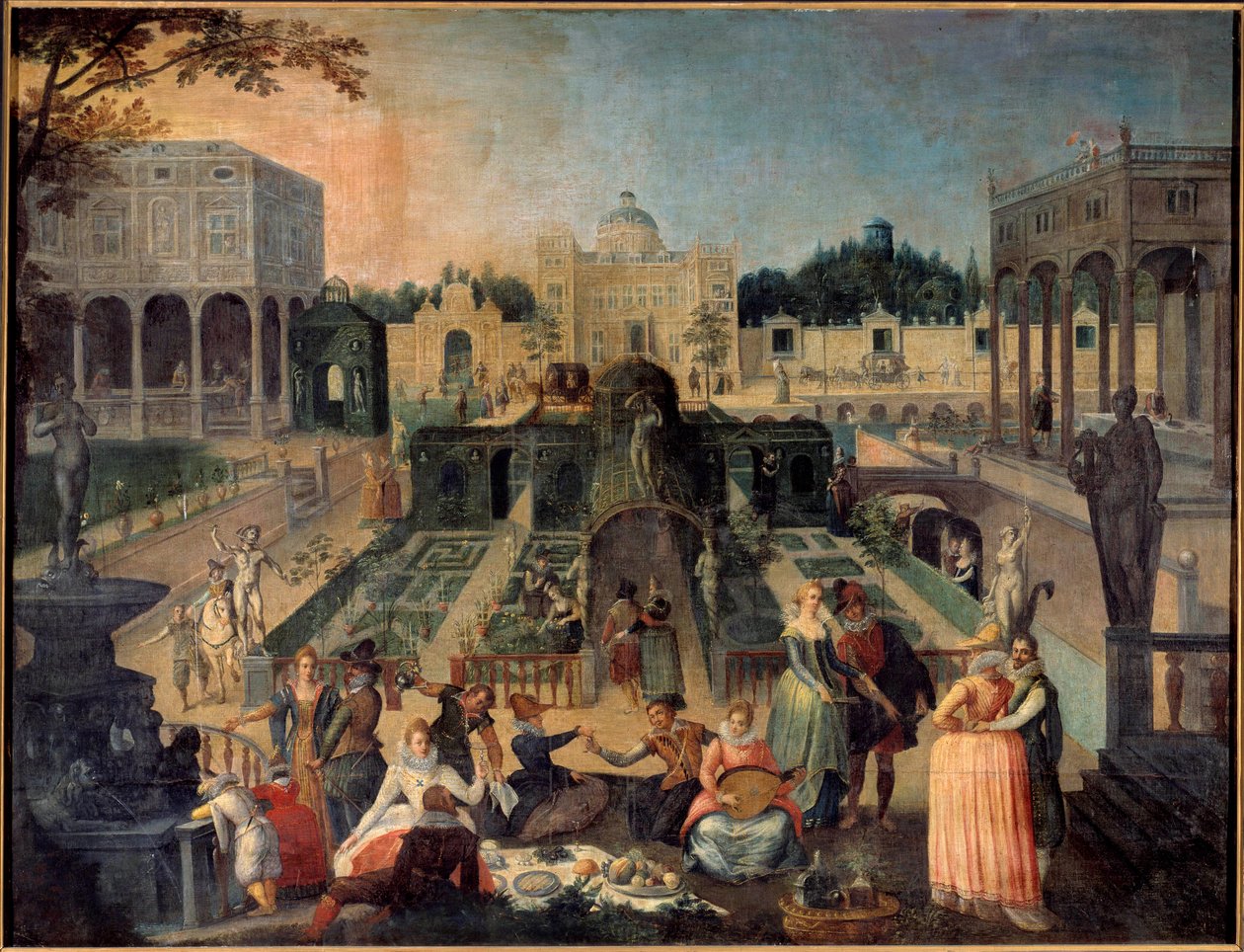 Una fiesta en el parque del Duque de Mantua. Picnic, música, escenas galantes en los jardines del palacio del Duque de Gonzaga. Pintura de Sebastien Vrancx (1573-1647) Siglo XVII. Rouen, museo de Bellas Artes de Sebastian Vrancx