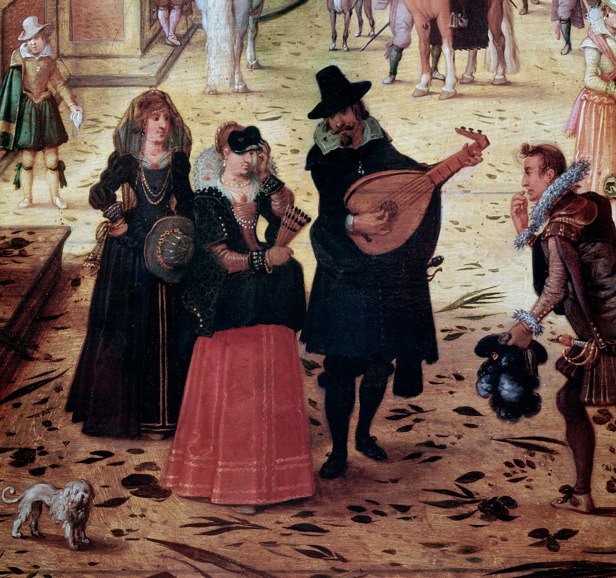 Paisaje con Villa Médicis en Roma, Italia (Paisaje con Villa Médicis, Roma, Italia) Detalle Caminantes Elegantes y Músicos en el Parque - Pintura de Sebastian Vrancx (1573-1647) Siglo XVII Nápoles, Museo Nacional de Capodimonte de Sebastian Vrancx