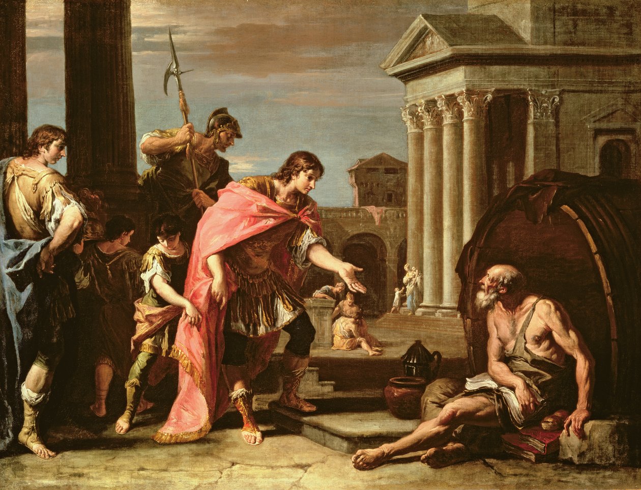 Alejandro Magno visitando a Diógenes en Atenas de Sebastiano Ricci