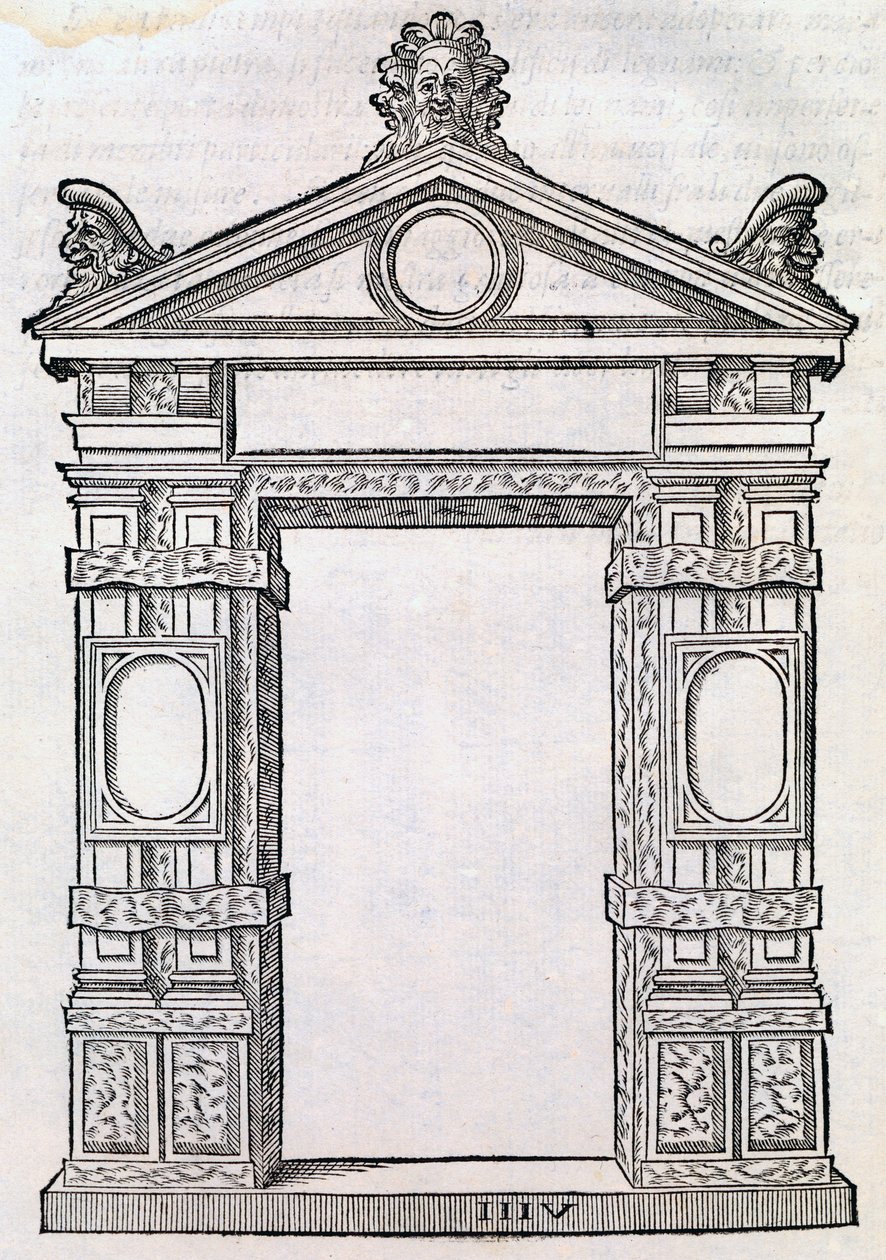 Puerta con columnas decoradas, de 