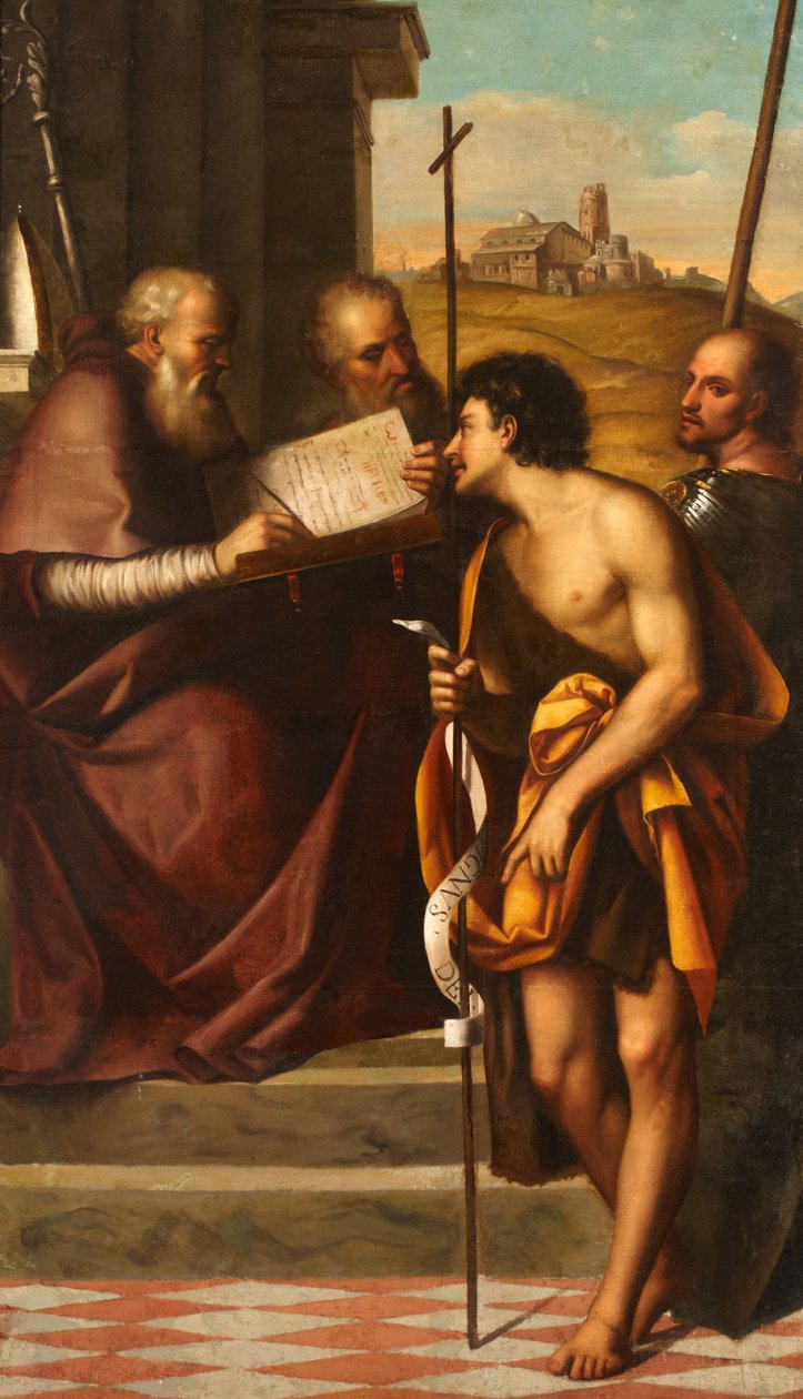 San Juan Bautista, San Juan Crisóstomo, San Juan Evangelista y San Teodoro de Sebastiano del Piombo