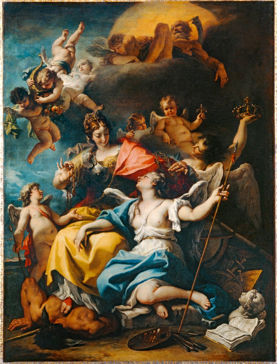 Alegoría de Francia bajo la figura de Minerva pisoteando la Ignorancia y coronando la Virtud ... de Sebastiano (attr. to) Ricci