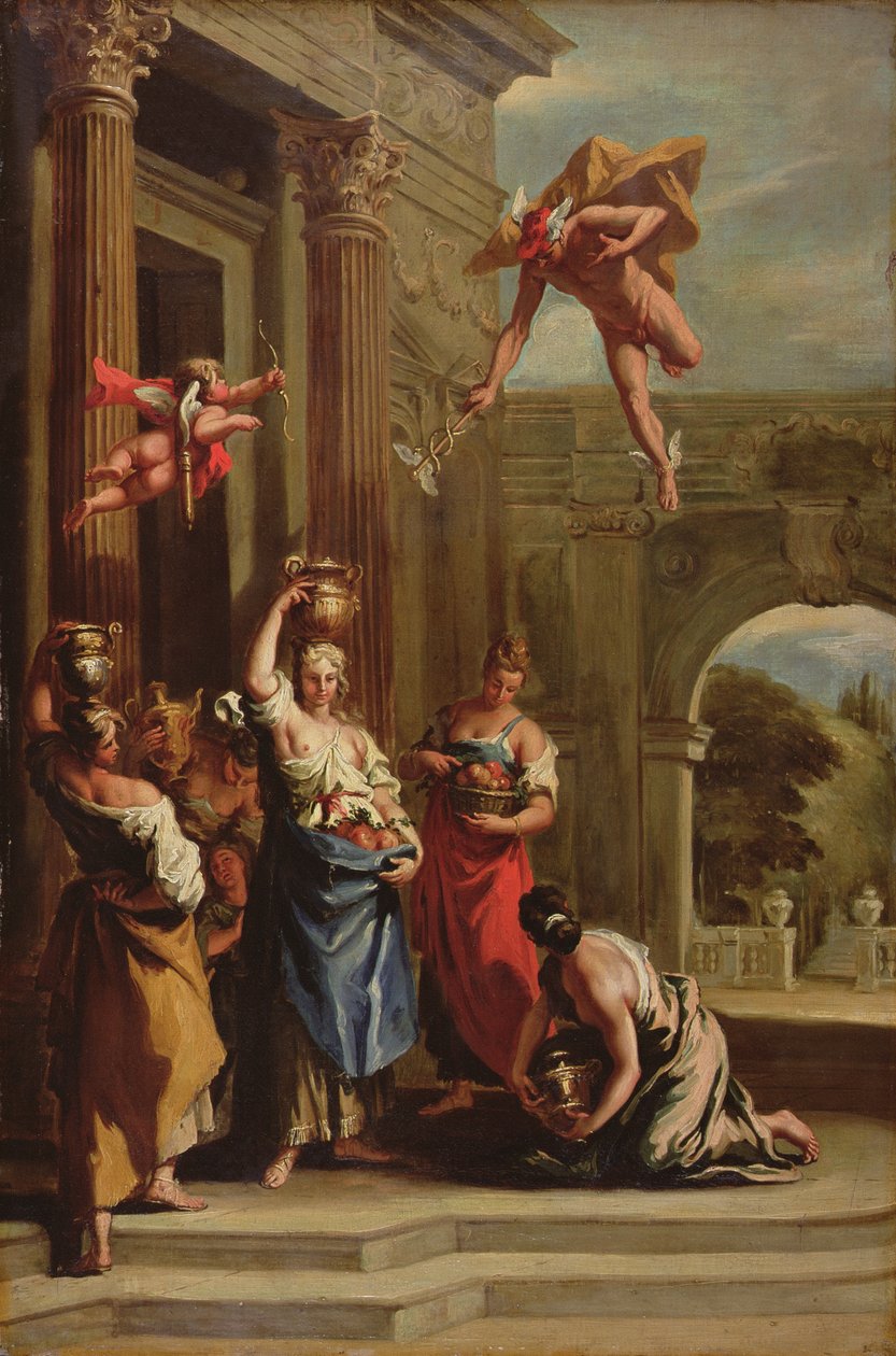 Mercurio, Herse y Aglauros (óleo sobre lienzo) de Sebastiano (school of) Ricci