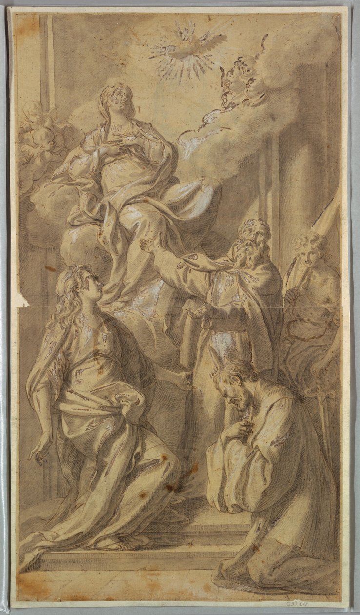 Dibujo, Virgen y santos, hacia 1730 de Sebastiano Conca