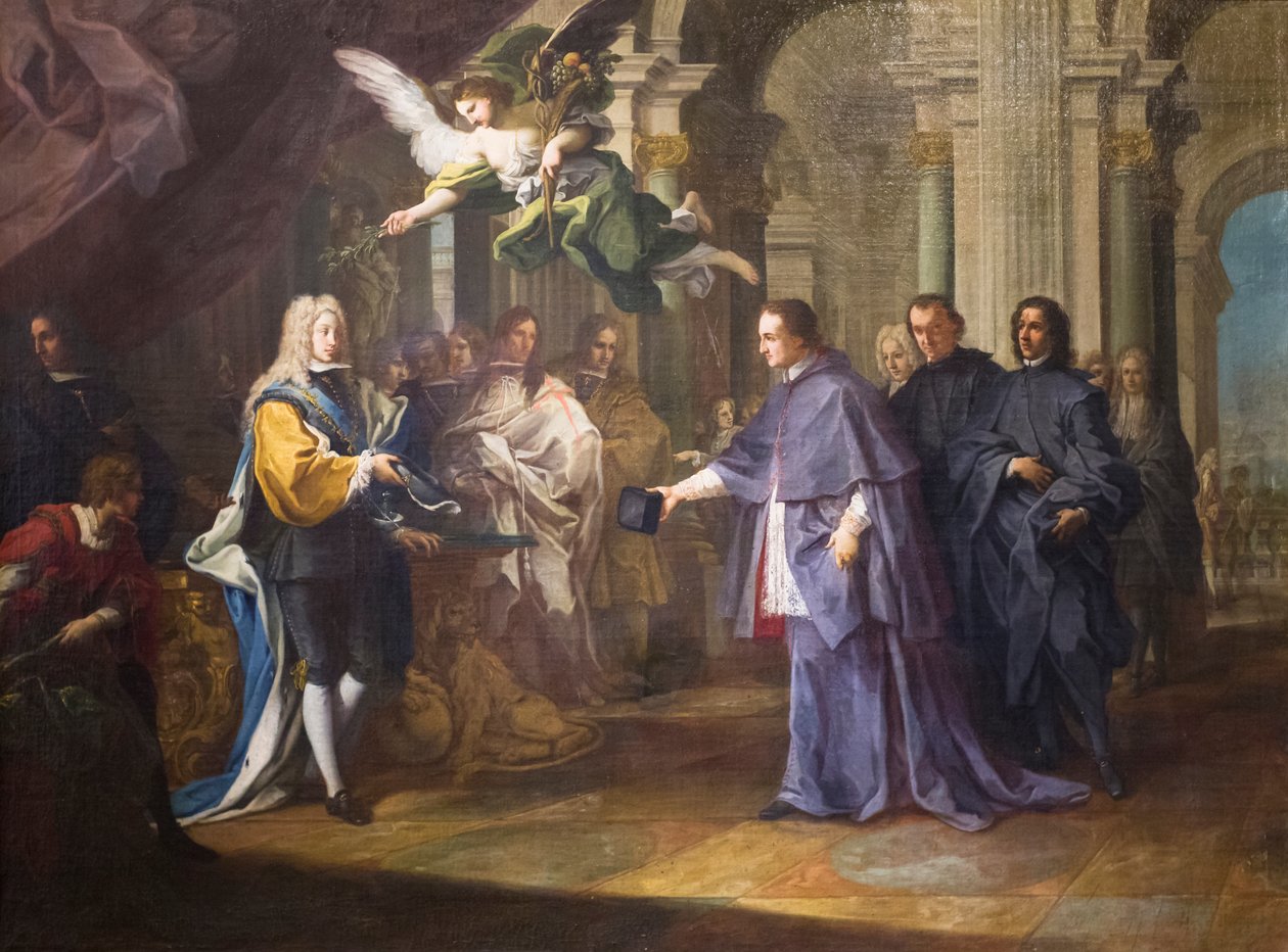 El encuentro entre el cardenal Felipe Chigi Zondadari y Felipe V, rey de España de Sebastiano Conca