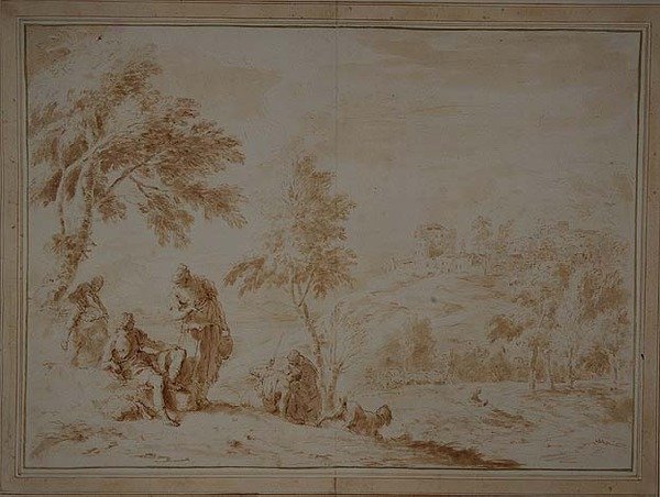 Paisaje pastoral extenso con ciudad en la colina, c.1720 de Sebastiano Ricci