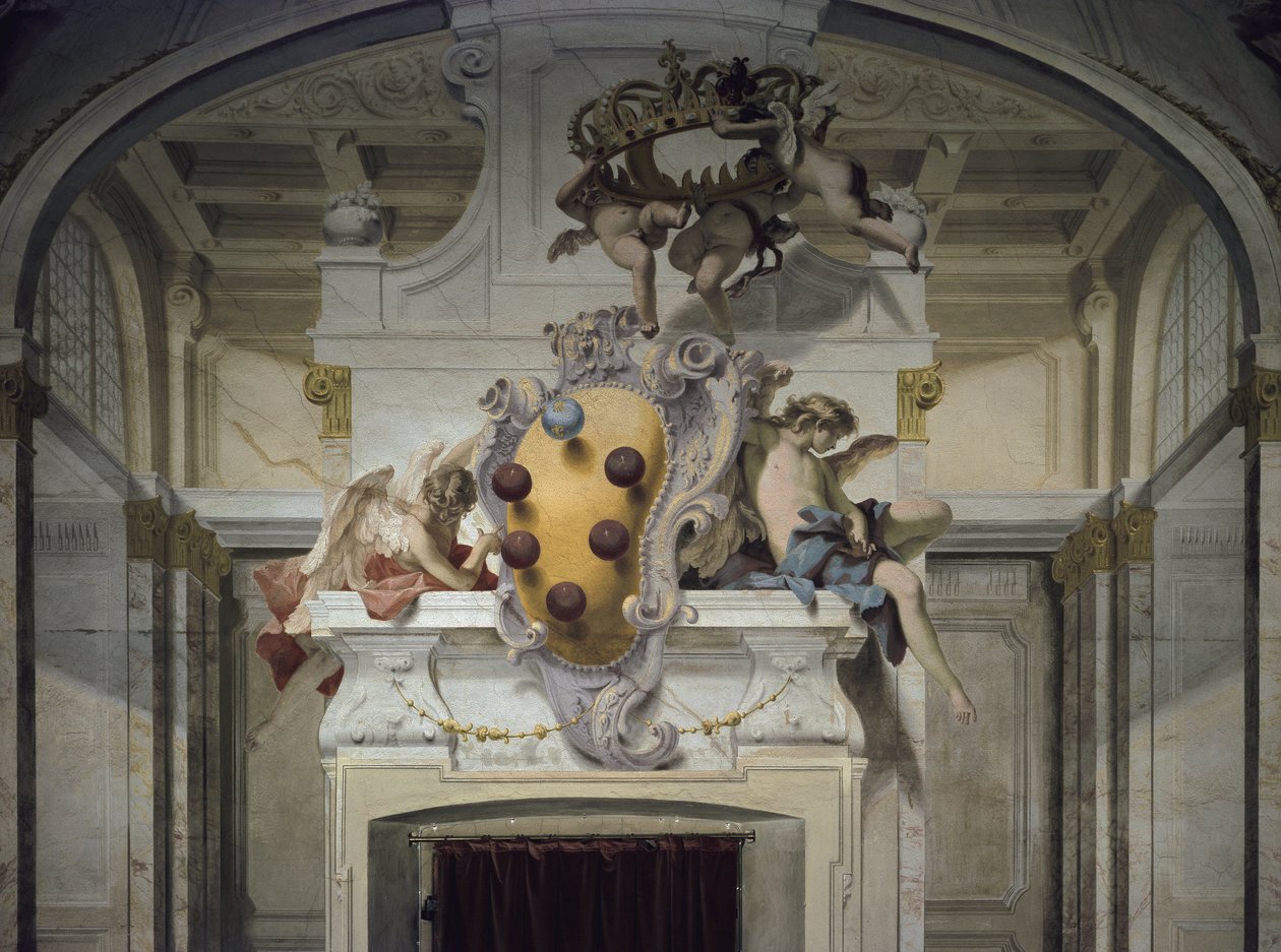 Escudo de armas de los Medici. Fresco de Sebastiano Ricci (1659-1734), circa 1707-1708. Florencia, Palazzo Pitti de Sebastiano Ricci