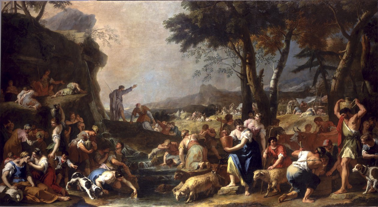 Moisés hace fluir agua de la roca de Sebastiano Ricci