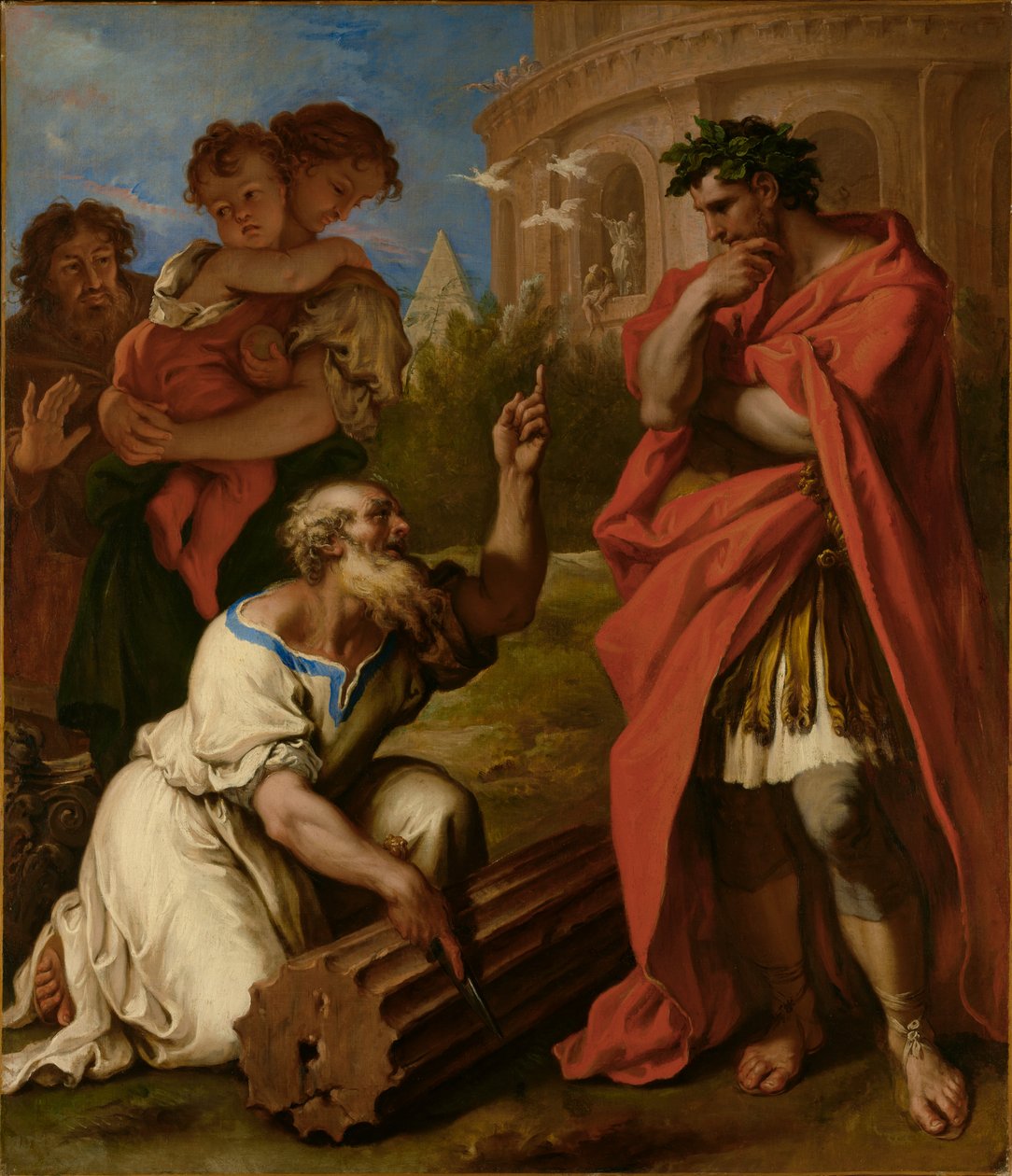 Tarquinio el Viejo consulta a Attus Navius de Sebastiano Ricci