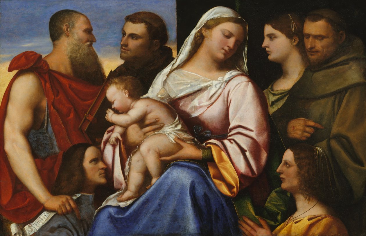 Madonna y el Niño con santos y donantes de Sebastiano del Piombo