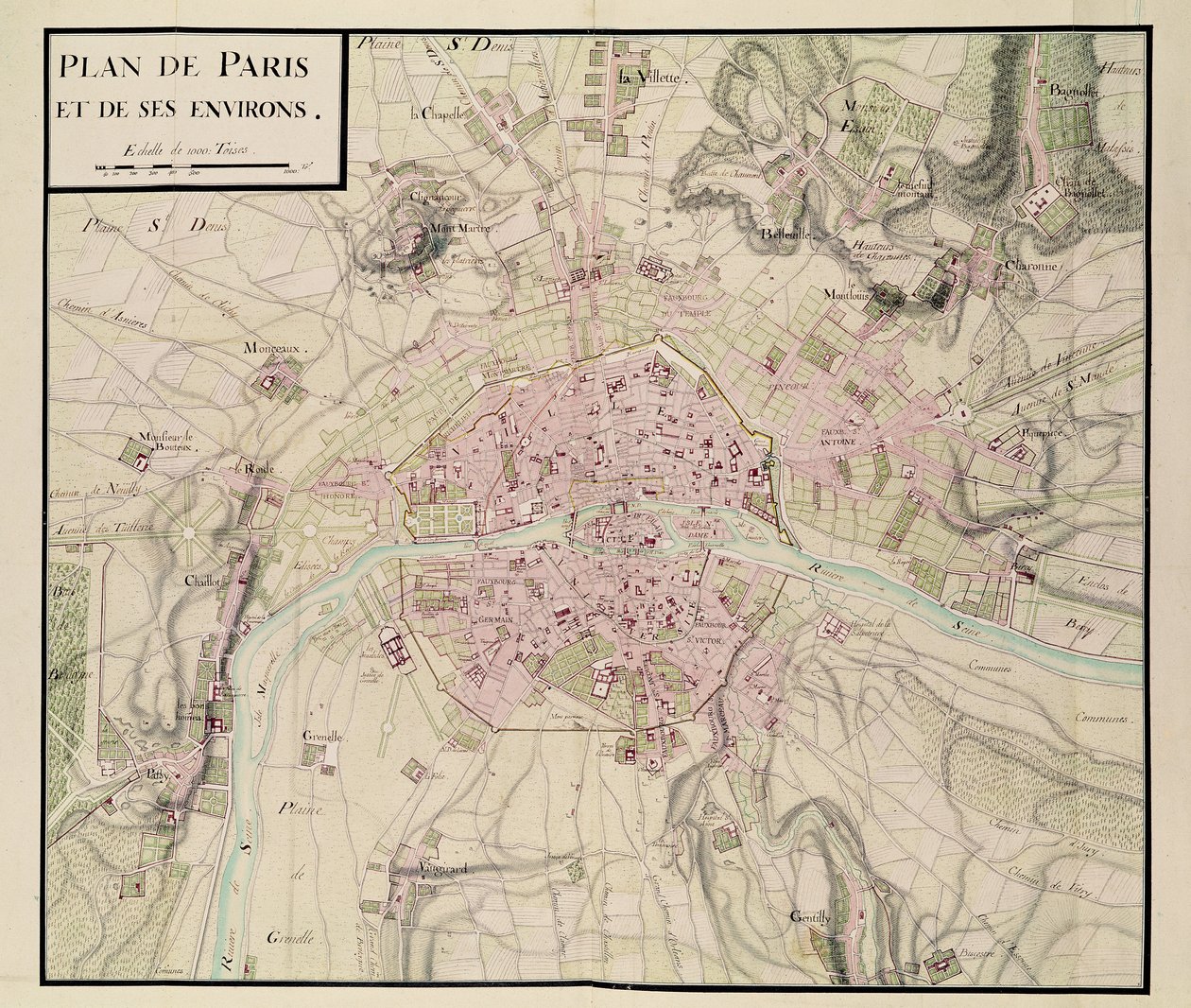 Mapa de París y sus alrededores, de 