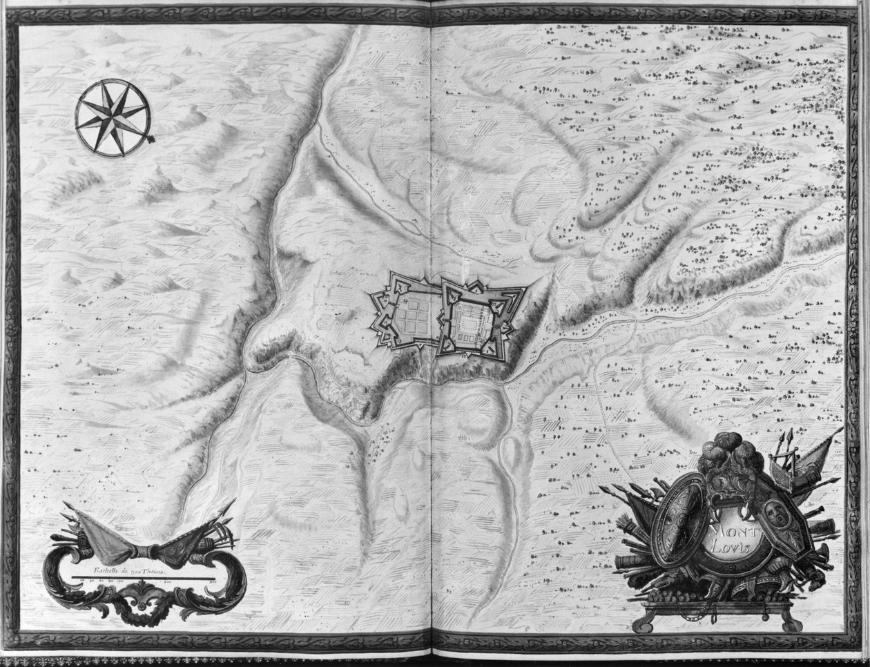 Ms. 986 Atlas 1081 Plan y mapa de la ciudadela y alrededores de Mont-Louis, 1665 de Sebastien Le Prestre de Vauban
