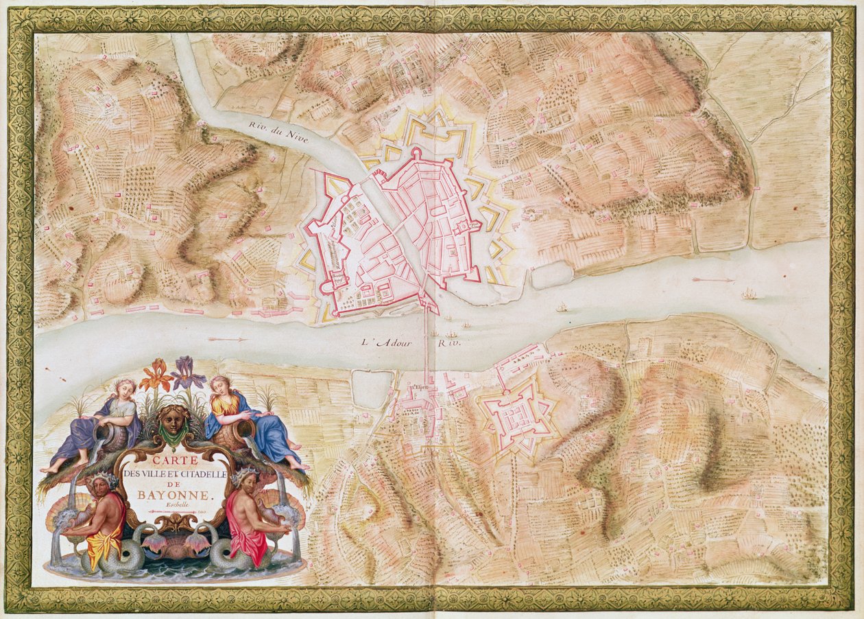 Ms 988 tomo 3 fol.45 Plano y mapa de la ciudadela de Bayona, del 