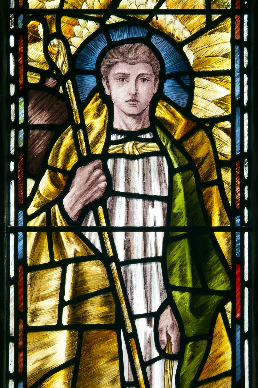 Mortehoe, Santa María, Heaton Butler & Bayne, Selwyn Image, Arcángel San Rafael (detalle) de Selwyn Image Selwyn Image