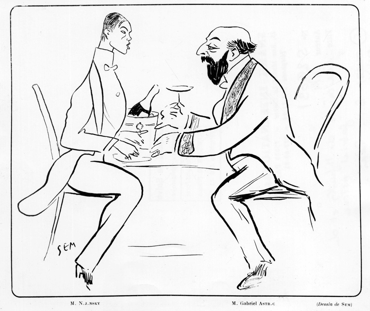 Caricatura de Nijuisky y Gabriel Astri en un café, dibujo de Sem (1863 - 1934). de Sem
