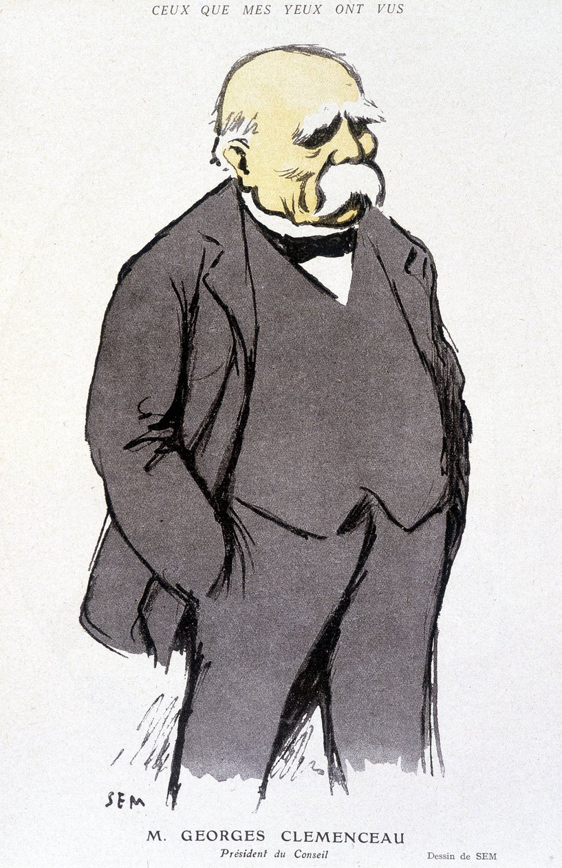 Retrato de Georges Clémenceau - dibujado por Sem, en “Fantasio” del 01/02/1918, no. 265 de Sem