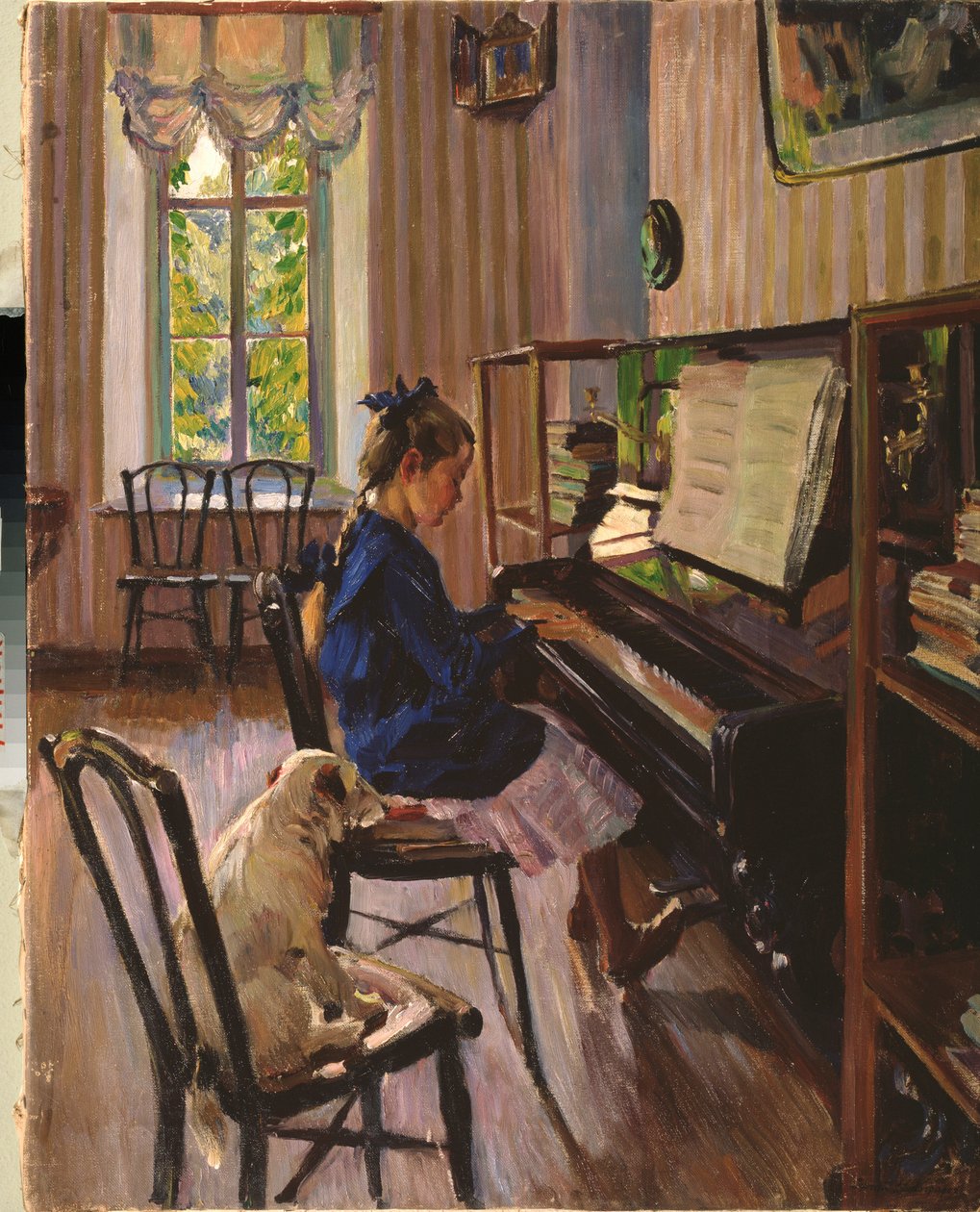 Al piano - Pintura de Sergei Arsenyevich Vinogradov (1869-1938), óleo sobre lienzo de Sergei Arsenevich Vinogradov