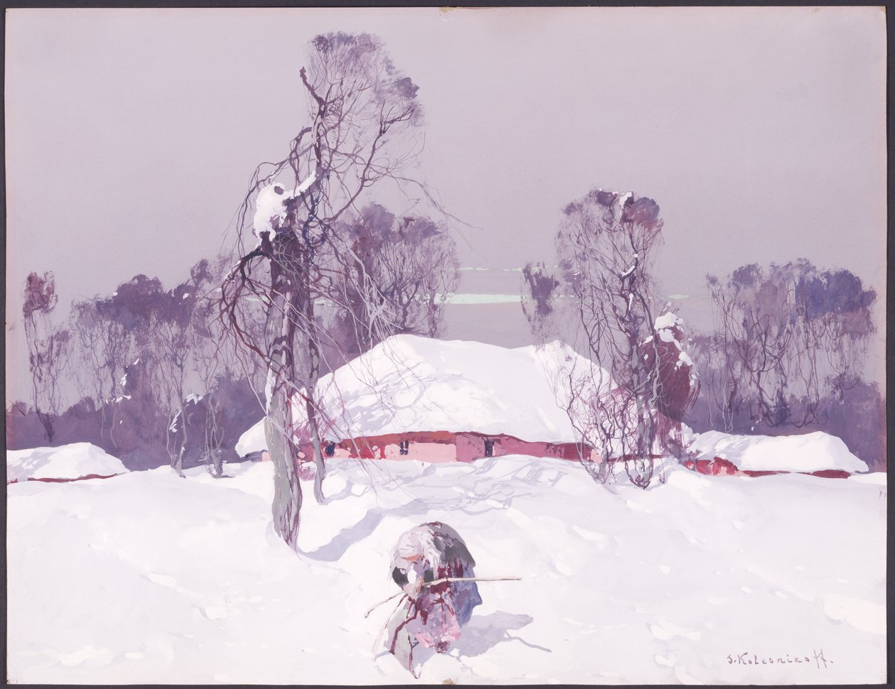 Anciana recogiendo leña en la nieve de Sergei Kolesnikoff
