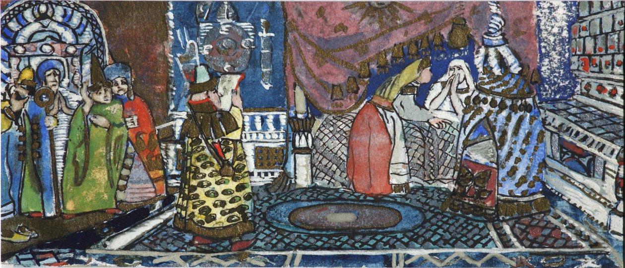 Ilustración para el cuento de hadas del Zar Saltán por A. Pushkin de Sergei Vasilievich Malyutin