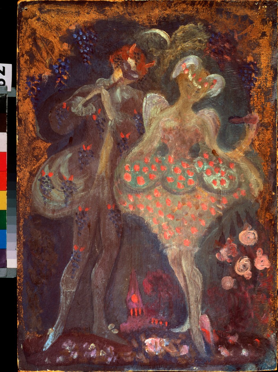 Cupidon et un faune. Oeuvre de Sergei Yurievich Sudeykin (Serge Soudeikine) (1882-1946), tempera sur carton. Art russe, debut 20th siecle. Museo Estatal de Arte de la República de Tatarstán, Kazán (Rusia). de Sergei Yurevich Sudeikin
