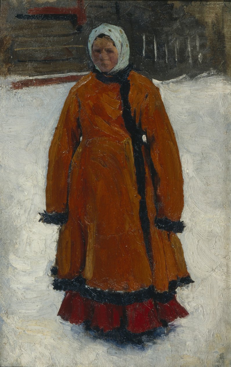 La chica con el abrigo de piel roja, 1903-1906 de Sergej Vasilevic Ivanov