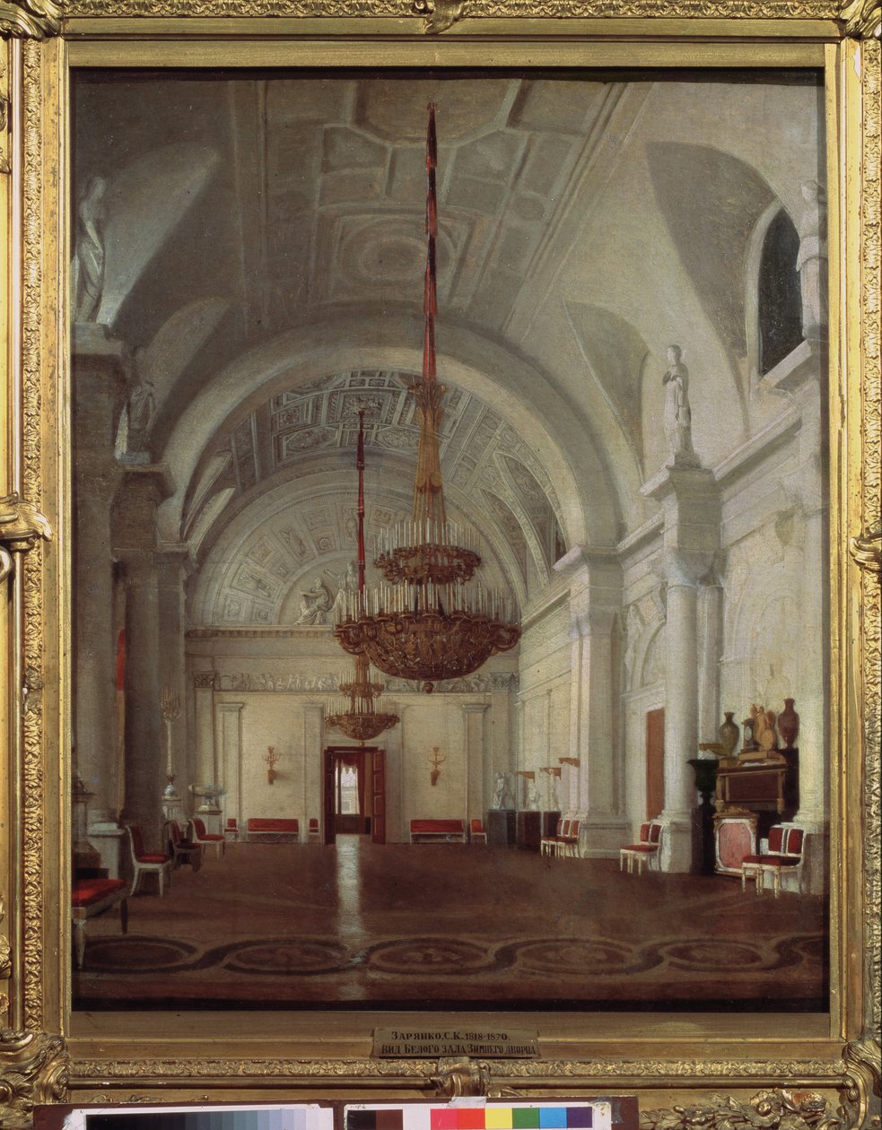Vista del Salón Blanco del Palacio de Invierno de San Petersburgo. Pintura de Sergey (Sergei, Sergei) Konstantinovich Zaryanko (Zarianko) (1818-1870), óleo sobre lienzo. arte ruso de Sergey Konstantinovich Zaryanko