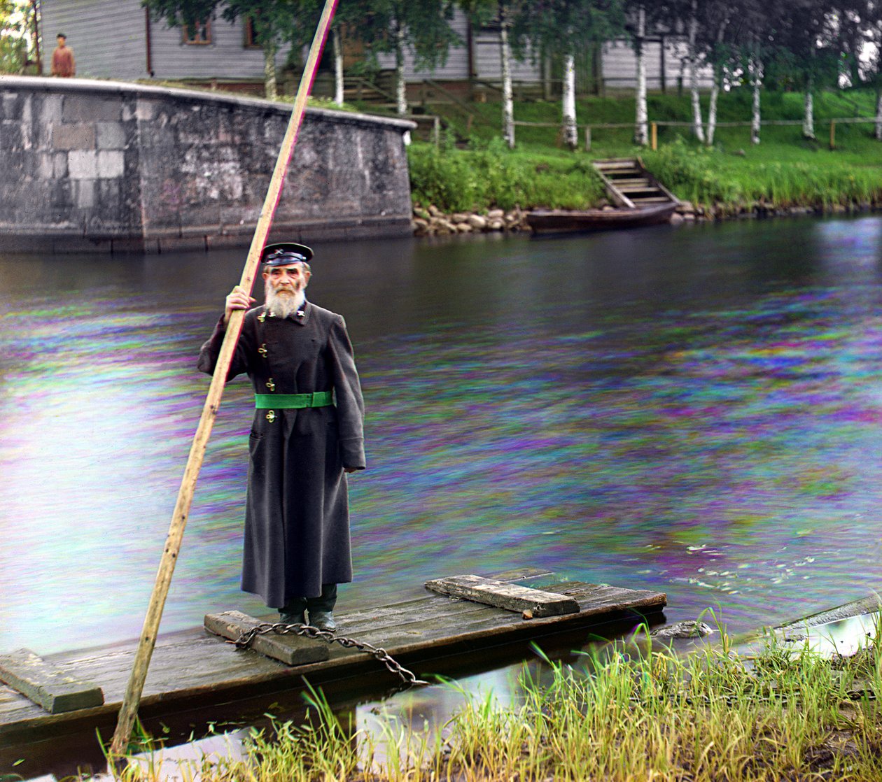 Pinkhus Karlinskii, ochenta y cuatro años: sesenta y seis años de servicio, Supervisor de la esclusa de Chernigov, canal y sistema fluvial de Mariinskii, Imperio Ruso, 1909 de Sergey Prokudin Gorsky